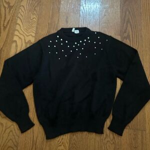 Black Sweater with Pearl Embellishments